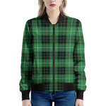 Black And Green Tartan Pattern Print Women's Bomber Jacket