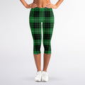 Black And Green Tartan Pattern Print Women's Capri Leggings