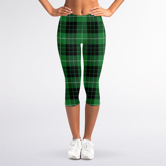 Black And Green Tartan Pattern Print Women's Capri Leggings