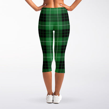 Black And Green Tartan Pattern Print Women's Capri Leggings