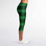 Black And Green Tartan Pattern Print Women's Capri Leggings