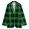 Black And Green Tartan Pattern Print Women's Cotton Blazer