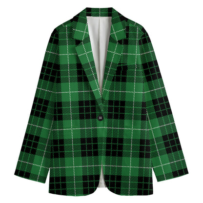 Black And Green Tartan Pattern Print Women's Cotton Blazer