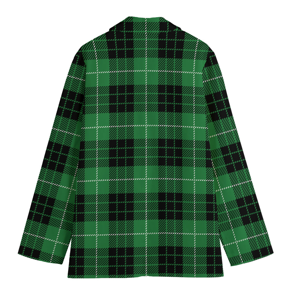 Black And Green Tartan Pattern Print Women's Cotton Blazer