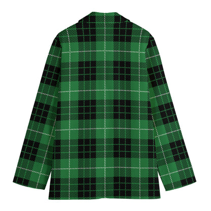 Black And Green Tartan Pattern Print Women's Cotton Blazer