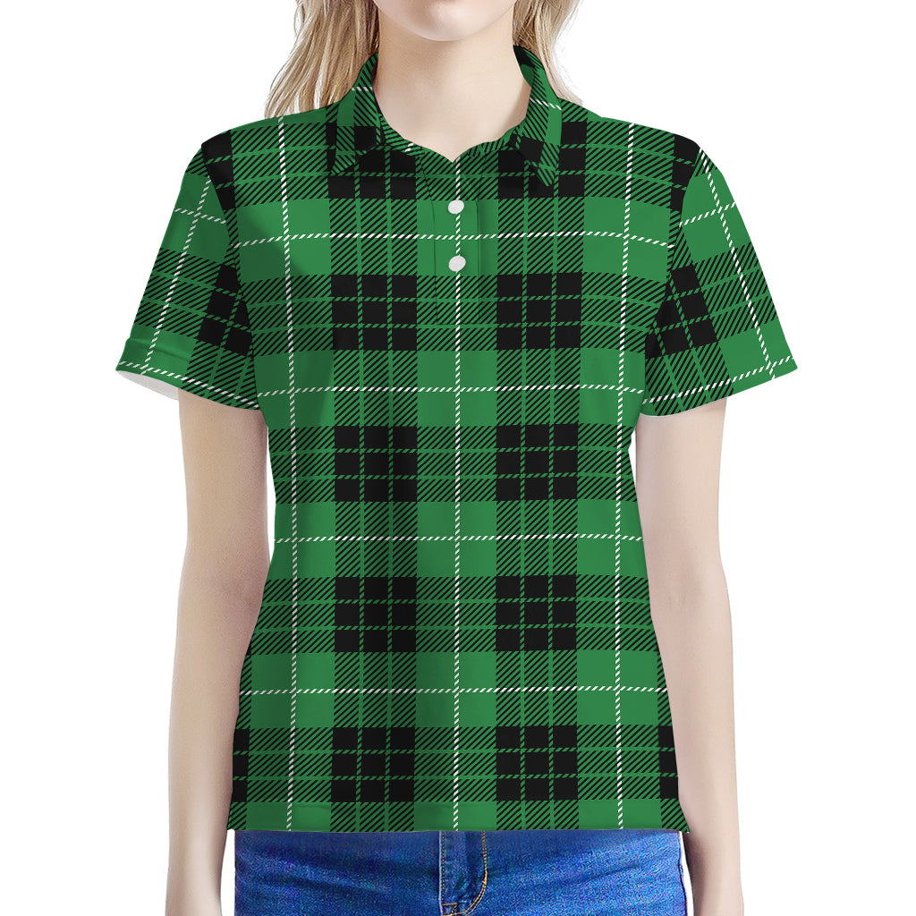 Black And Green Tartan Pattern Print Women's Polo Shirt