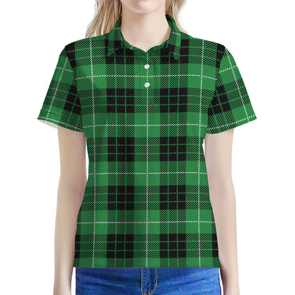 Black And Green Tartan Pattern Print Women's Polo Shirt