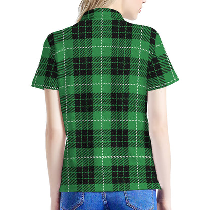 Black And Green Tartan Pattern Print Women's Polo Shirt
