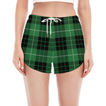 Black And Green Tartan Pattern Print Women's Split Running Shorts