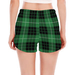 Black And Green Tartan Pattern Print Women's Split Running Shorts