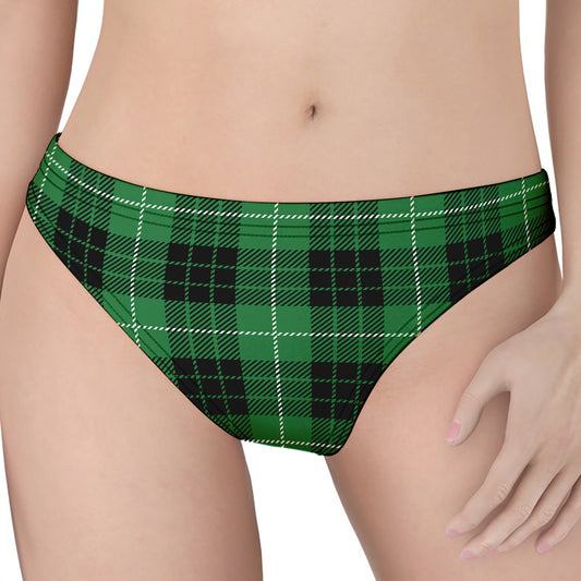 Black And Green Tartan Pattern Print Women's Thong