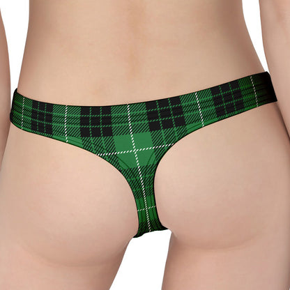 Black And Green Tartan Pattern Print Women's Thong