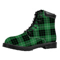Black And Green Tartan Pattern Print Padded Collar Lace Up Boots