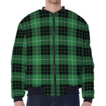 Black And Green Tartan Pattern Print Zip Sleeve Bomber Jacket