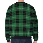 Black And Green Tartan Pattern Print Zip Sleeve Bomber Jacket