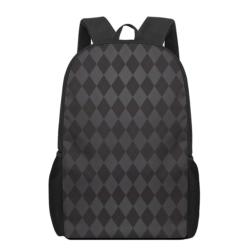 Black And Grey Argyle Pattern Print 17 Inch Backpack