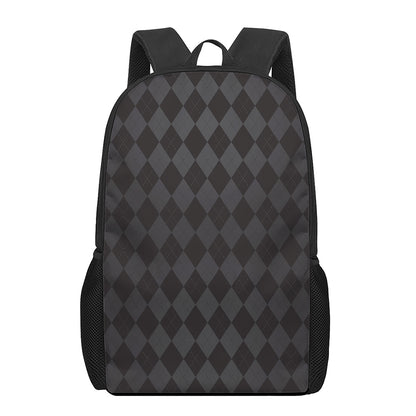 Black And Grey Argyle Pattern Print 17 Inch Backpack