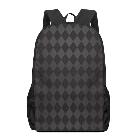 Black And Grey Argyle Pattern Print 17 Inch Backpack
