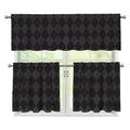 Black And Grey Argyle Pattern Print 3 Piece Kitchen Curtains