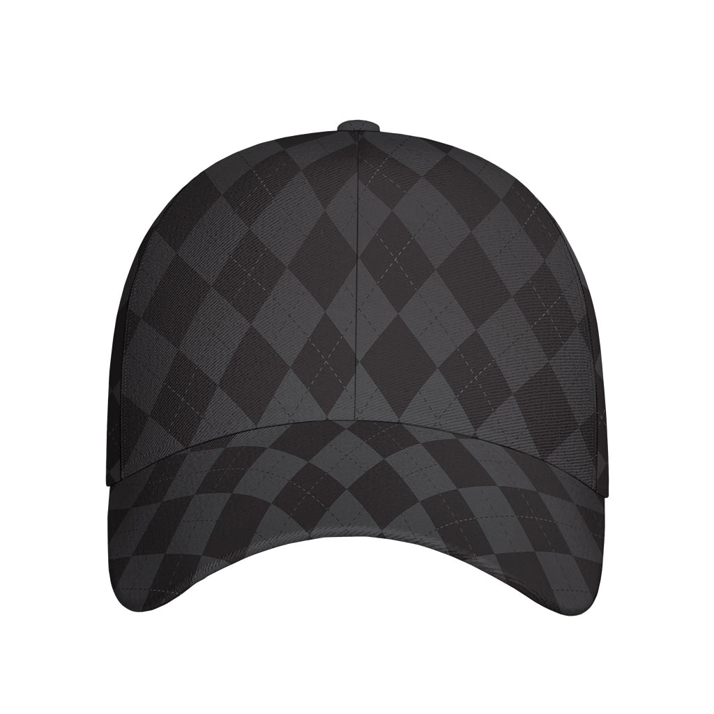 Black And Grey Argyle Pattern Print Baseball Cap
