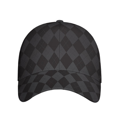 Black And Grey Argyle Pattern Print Baseball Cap