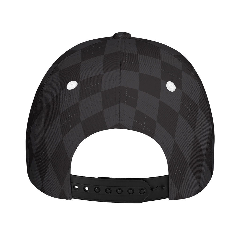 Black And Grey Argyle Pattern Print Baseball Cap
