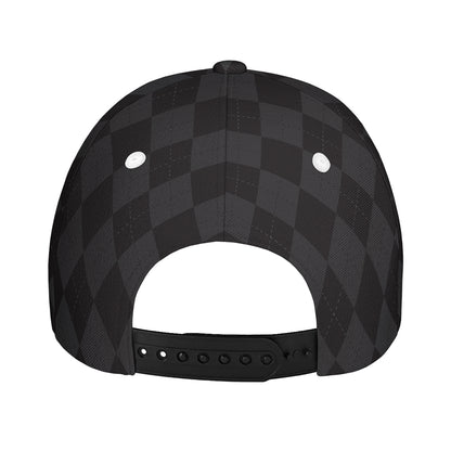 Black And Grey Argyle Pattern Print Baseball Cap