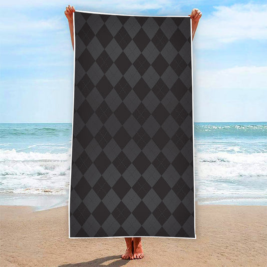 Black And Grey Argyle Pattern Print Beach Towel