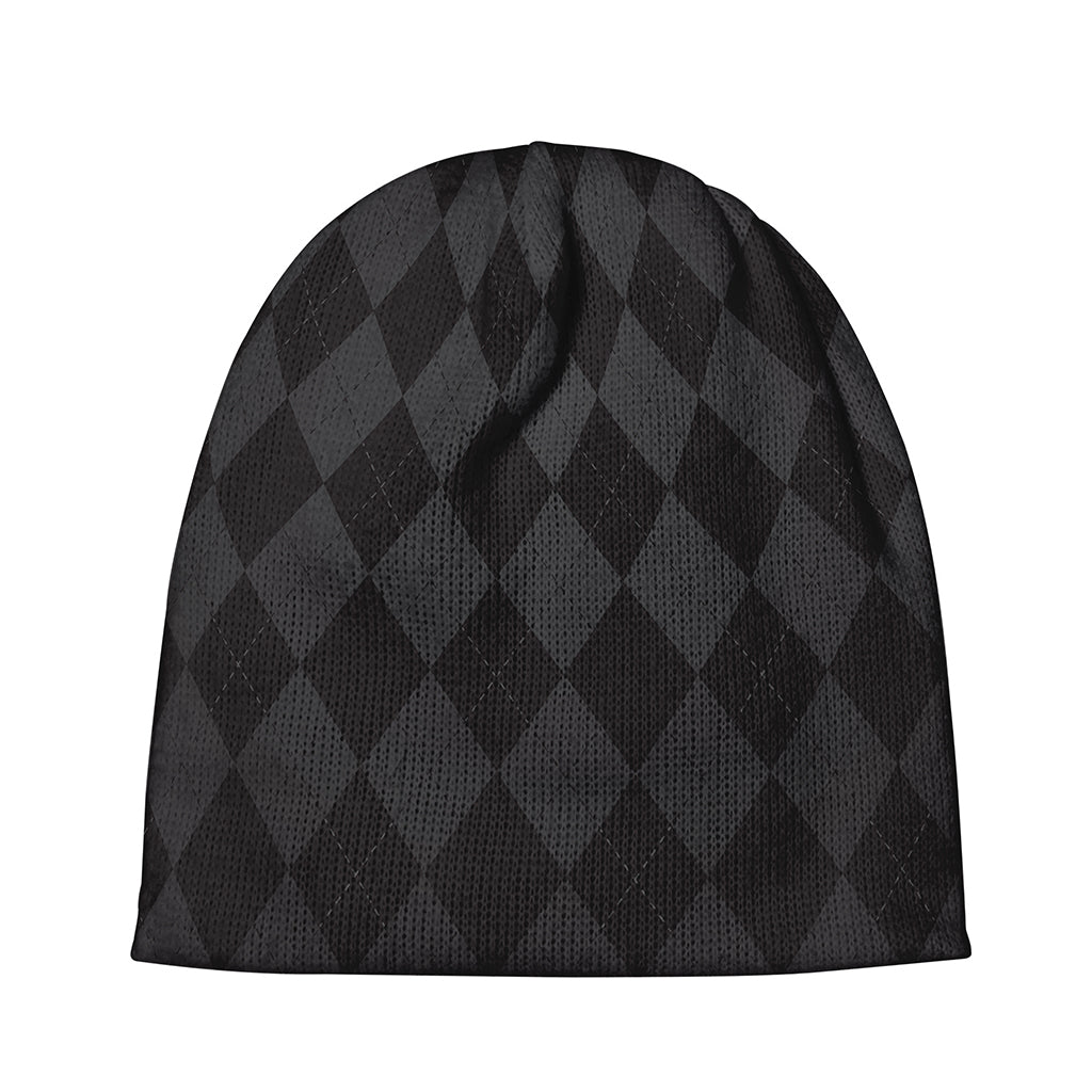 Black And Grey Argyle Pattern Print Beanie