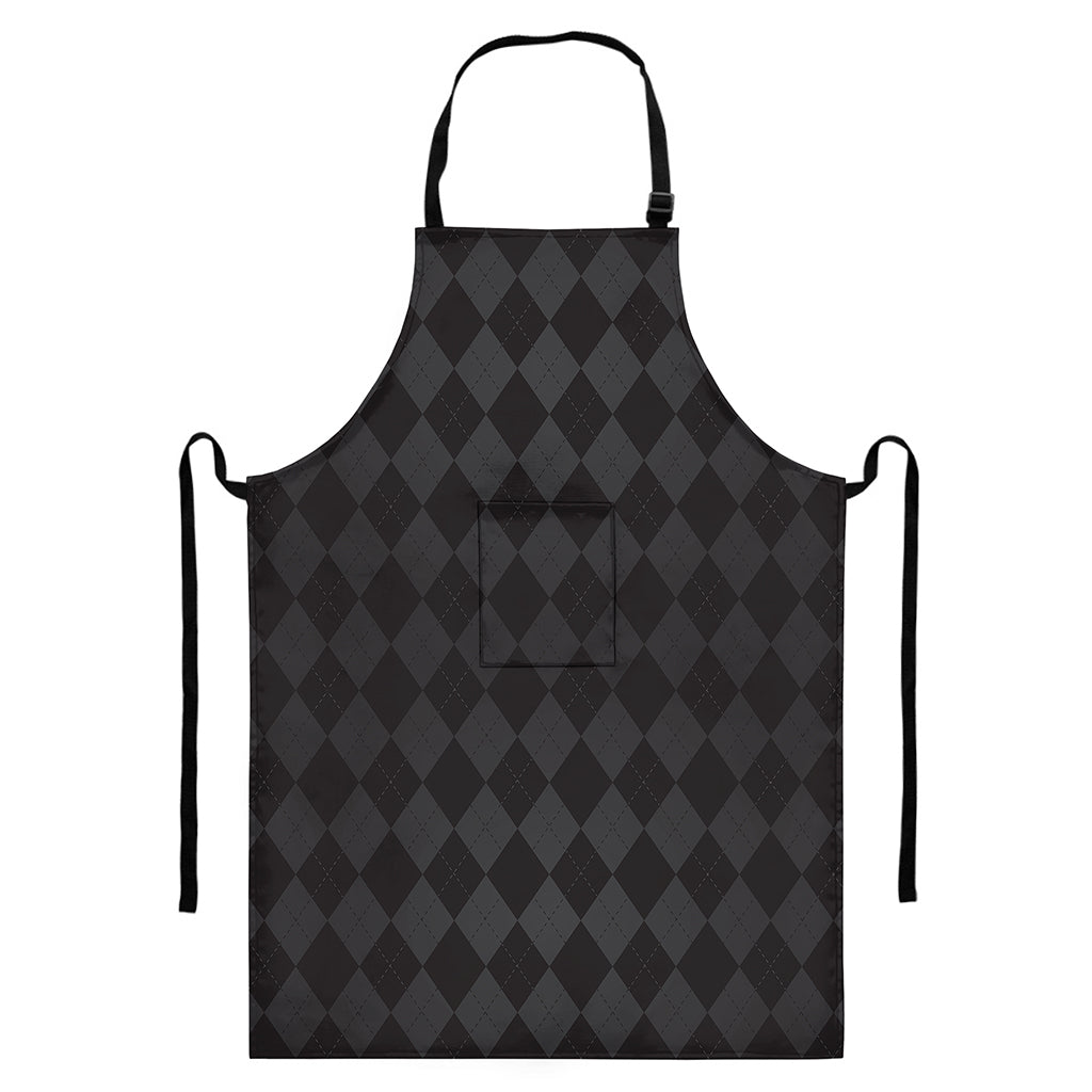 Black And Grey Argyle Pattern Print Bib Apron With Pocket