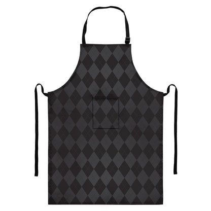 Black And Grey Argyle Pattern Print Bib Apron With Pocket
