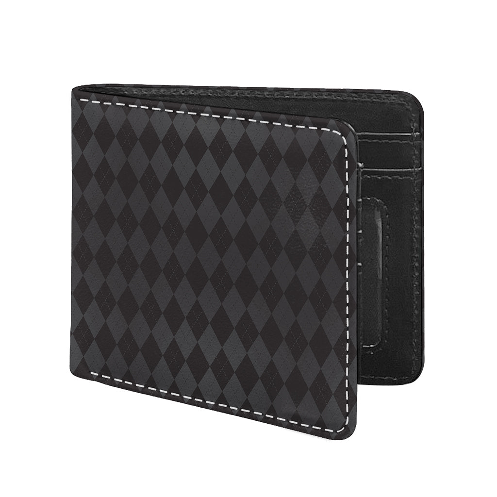 Black And Grey Argyle Pattern Print Bifold Wallet