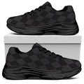 Black And Grey Argyle Pattern Print Black Chunky Shoes