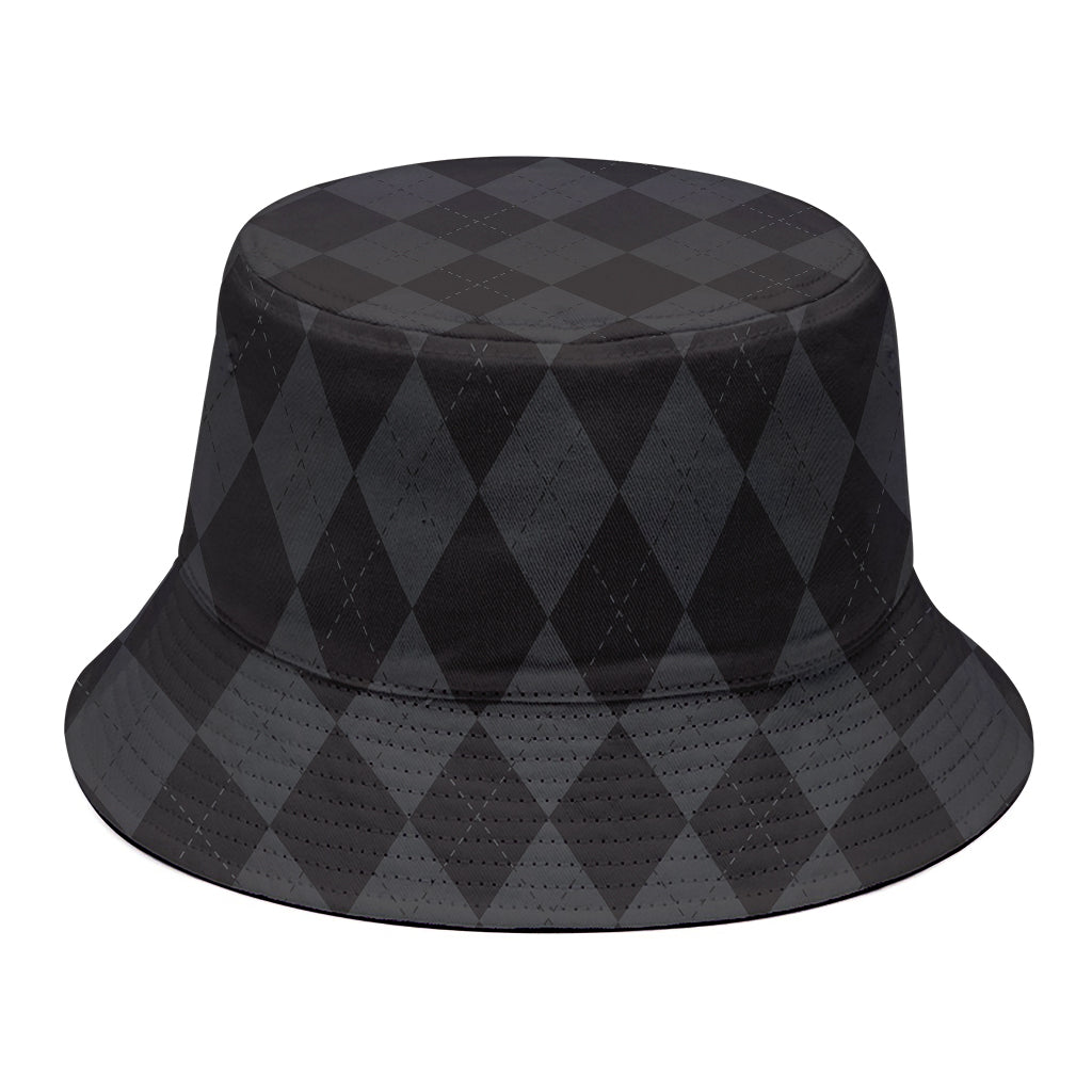 Black And Grey Argyle Pattern Print Bucket Hat