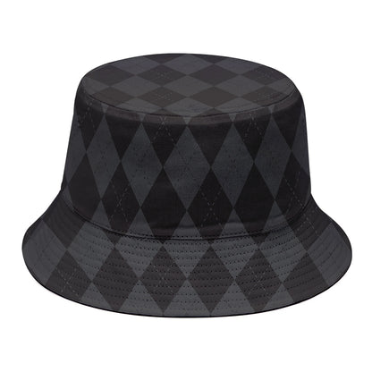 Black And Grey Argyle Pattern Print Bucket Hat