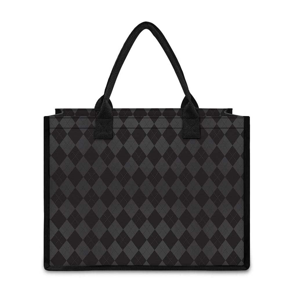 Black And Grey Argyle Pattern Print Canvas Tote Bag