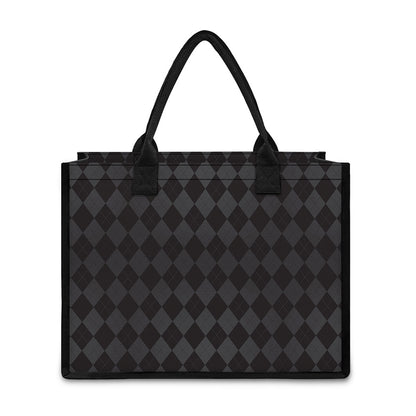 Black And Grey Argyle Pattern Print Canvas Tote Bag