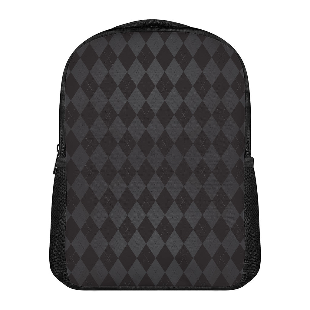 Black And Grey Argyle Pattern Print Casual Backpack