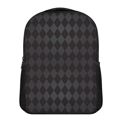 Black And Grey Argyle Pattern Print Casual Backpack