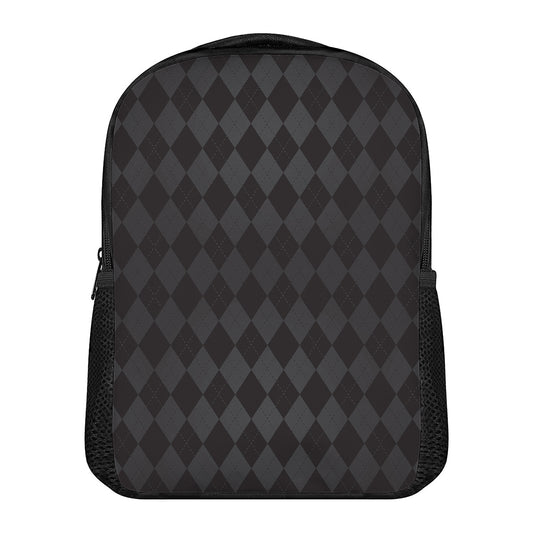 Black And Grey Argyle Pattern Print Casual Backpack