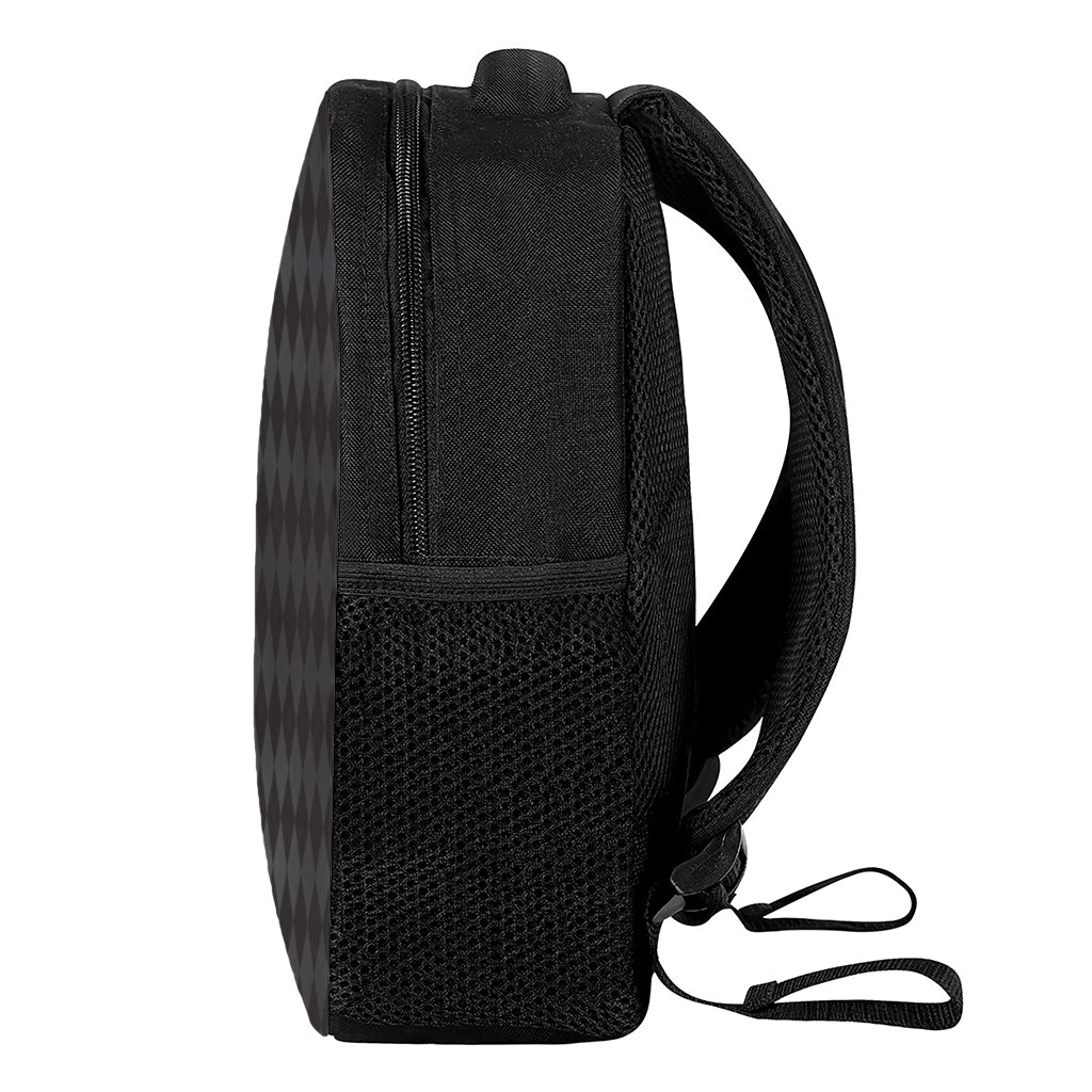 Black And Grey Argyle Pattern Print Casual Backpack