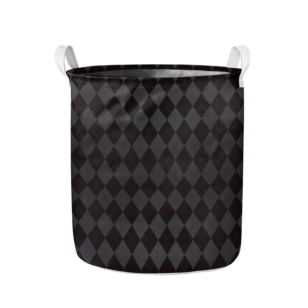 Black And Grey Argyle Pattern Print Collapsible Laundry Basket