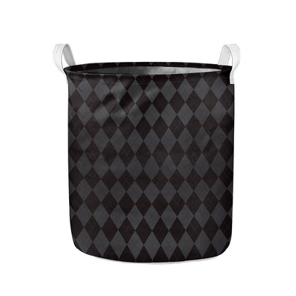 Black And Grey Argyle Pattern Print Collapsible Laundry Basket