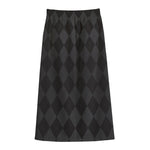 Black And Grey Argyle Pattern Print Cotton Front Slit Maxi Skirt