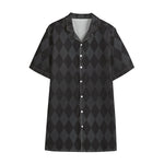 Black And Grey Argyle Pattern Print Cotton Hawaiian Shirt