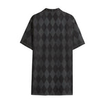 Black And Grey Argyle Pattern Print Cotton Hawaiian Shirt