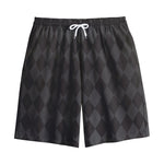 Black And Grey Argyle Pattern Print Cotton Shorts