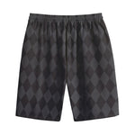 Black And Grey Argyle Pattern Print Cotton Shorts