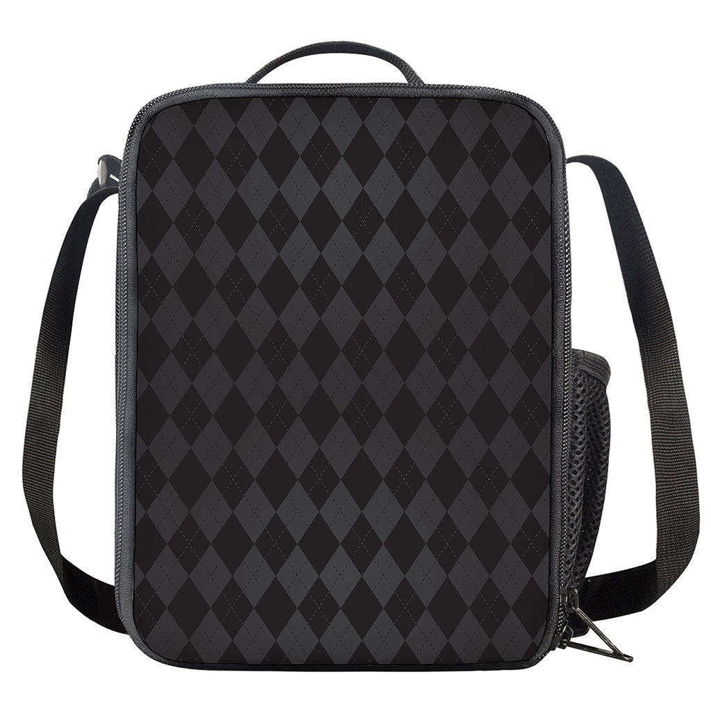 Black And Grey Argyle Pattern Print Crossbody Lunch Bag