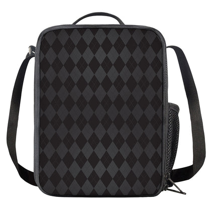 Black And Grey Argyle Pattern Print Crossbody Lunch Bag